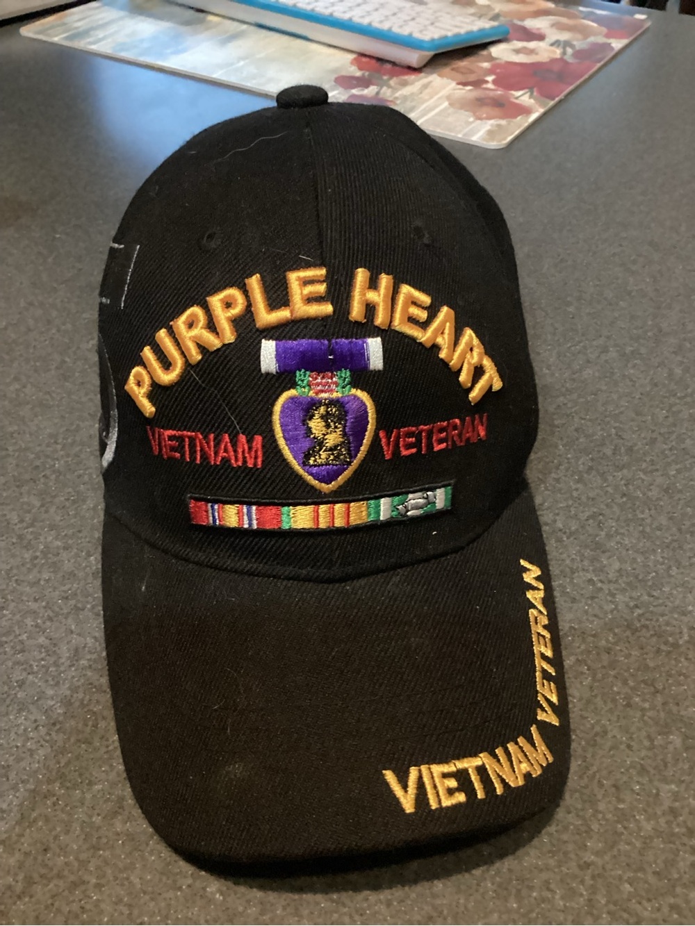 Black Purple Heart Vietnam Veteran Embroidered Cap